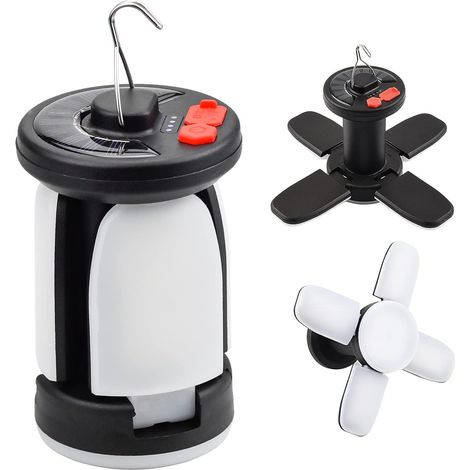 Lampe Camping Solaire Rechargeable USB Lampe Camping LED Pliable  avec 6 Modes d'éclairage Portable Lampe Tente Camping Éclairage Urgence Randonnée [Classe énergétique A++]