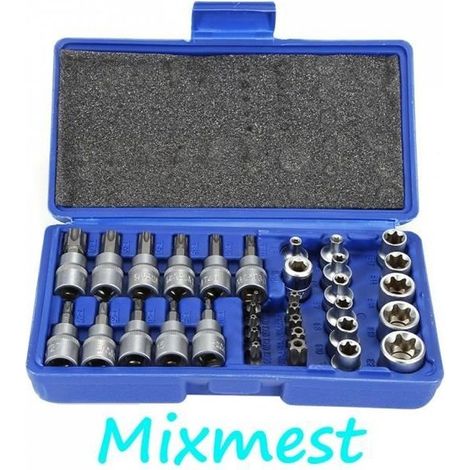 KELUODAE®, 34 douilles clé douille intérieur extérieur embout étoile torx, Jeu de clés à douille Avec coffret en plastique (1/4)