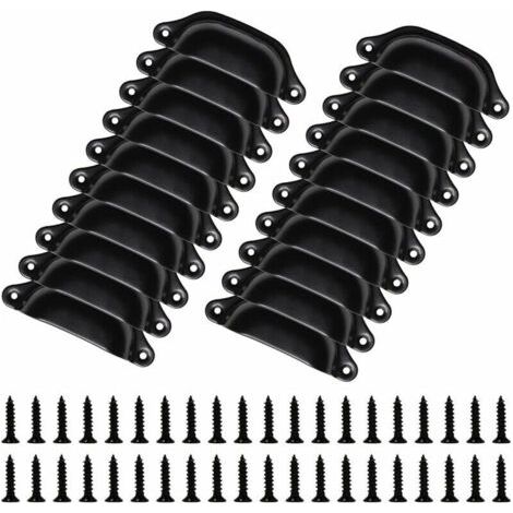 Juego de 20 tiradores vintage de 98 mm para muebles - Pomos con forma de concha para cajones y armarios - Con tornillos, color negro