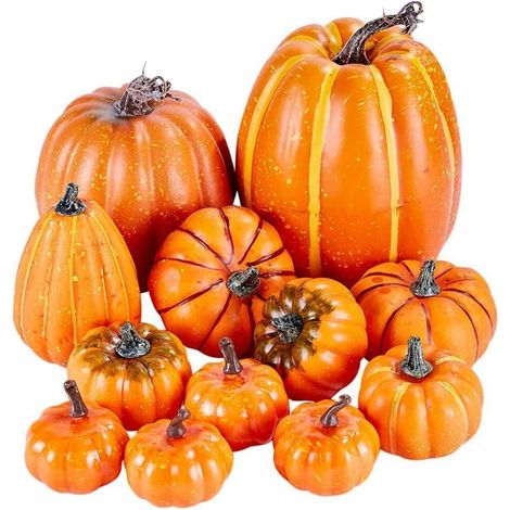 Künstliche Orange Faux Ernte Kürbisse Herbst Thanksgiving Halloween Dekor 12er (1/5)