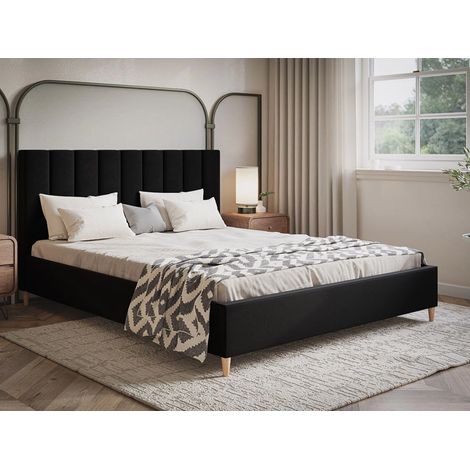 Lit capitonné avec tête de lit 140x200 velours noir Snazi (1/5)