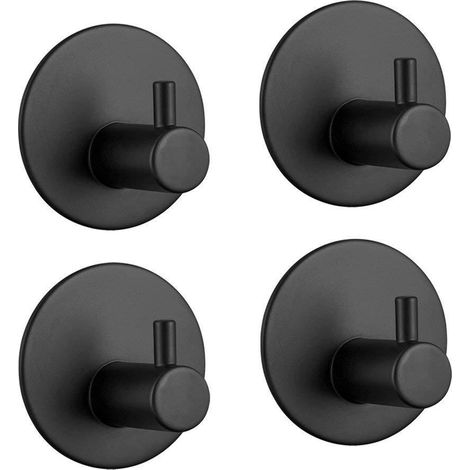 Lot de 4 crochets adhésifs ronds noirs silencieux en acier inoxydable pour cuisine, salle de bain, porte-manteaux muraux, sans perçage, fixation forte, usage intérieur (1/5)