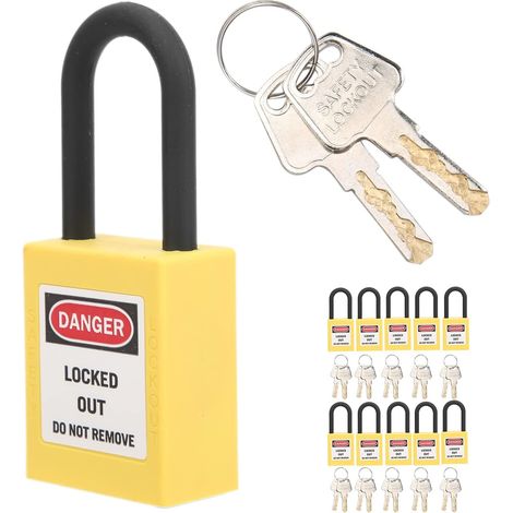 Lot de 10 cadenas de sécurité de 38 mm avec 20 clés de verrouillage, en nylon résistant à la poussière, outil d'isolation d'ingénierie industrielle, outil de sécurité pour usines (jaune) (1/5)