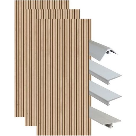 ONDEE ZEN - Pack complet de montage panneaux muraux Tasseau bois 200 cm - Profilé chromé inclus