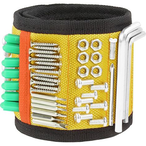 Bracelet Magnetique - 15 Aimants Integres - Pour Vis, Clous, Boulons, Forets - Double Poche - Polyester Balistique 1680D - Taille Unique (1/5)