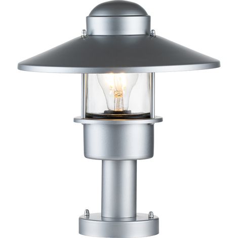 Lampada da terra con piedistallo per esterni lampada da terra in vetro trasparente in acciaio inossidabile argento luce da cortile E27 (1/4)
