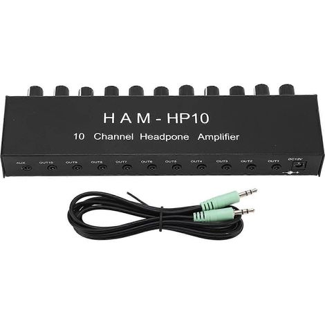 Amplificateur de casque 10 canaux, 1 entrée, 10 sorties, répartiteur stéréo (1/4)