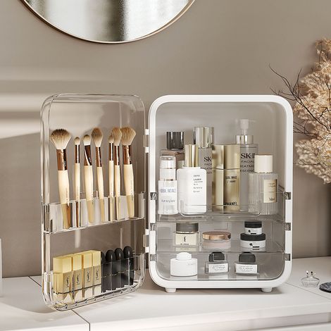 Large Capacity Makeup Cosmetics Organizer with Mirror,White (1/5)