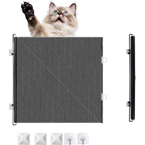 Barrera de seguridad para escaleras, 125 x 40 cm, Extensible, Barrera para bebés, Valla para mascotas de PVC y metal para cocina, pasillo, Negra (1/5)