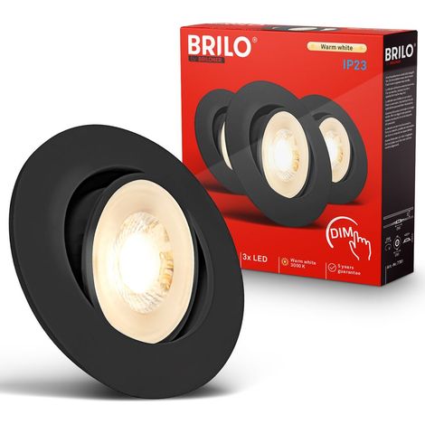 Briloner 3er Set LED Einbaustrahler Dimmbar Ø90x24 mm Rund 4,9W 480lm 3000K Warmweiß Schwenkbar Schwarz - Einbauleuchten Wohnzimmer Flur (1/5)