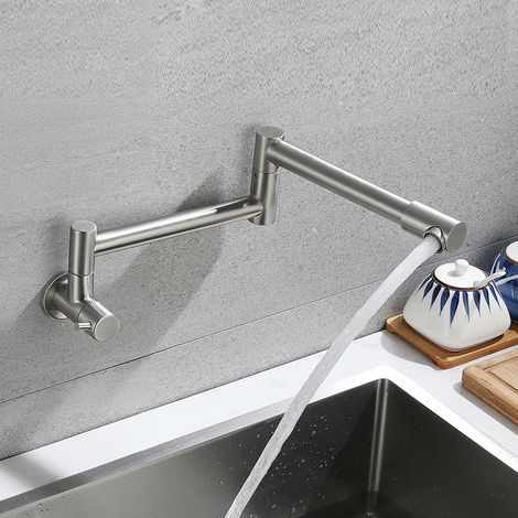 Mitigeur de Cuisine en Laiton Mitigeur d'évier de Cuisine Pliable Rotation à 360° Mitigeur de Cuisine Robinets d'évier Froid Simples Convient pour la Cuisine et la Salle de Bain, Brossé