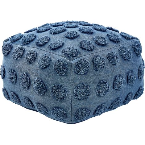 Puf de algodón azul 50 x 50 cm relleno EPS patrón geométrico lunares Vishvi