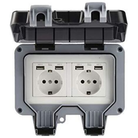 Double outdoor wall socket with USB waterproof heavy duty electrical outlet with wall box (double)dyk- (1/4)