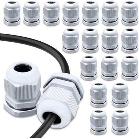 Packung mit 20 wasserdichten M20-Kabelverschraubungen, IP68-wasserdichte Nylon-Kabelverschraubungen, für Anschlussdosen, Verteilerkästen, Aufputz-Sicherungskästen, Wandverteilerkästen (Weiß) (1/5)