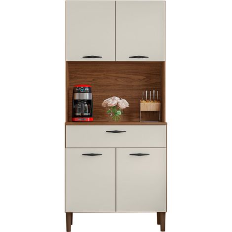 Buffet de Cuisine 4 Portes 1 Tiroir Noyer et Blanc Largeur 74.5 cm