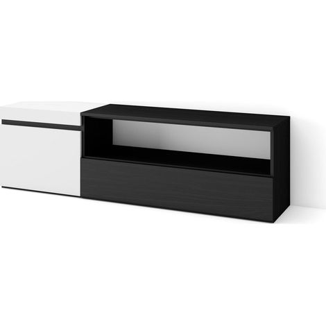 Skraut Home - Mueble TV, Televisión, Muebles de salón, almacenaje, 150x45x35cm, Para TV hasta 65", Con almacenamiento, Estilo Moderno, Blanco y negro (1/5)
