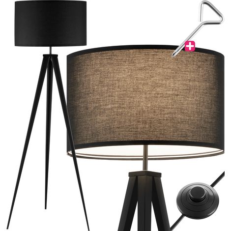 Lampadaire abat-jour en tissu et trépied patins doux pour le sol noir (1/5)