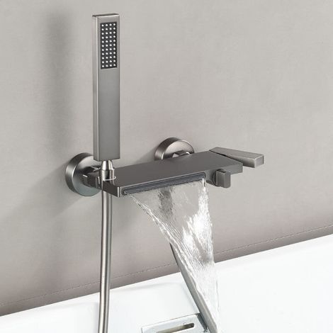 Robinet De Baignoire Cascade À Montage，robinet De Baignoire Noir Avec Douchette 2 Voies Robinet Mitigeur À Poignée Unique Pour Baignoire D'eau Chaude Et Froide (1/4)