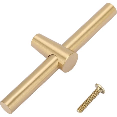 Poignée de meuble en laiton brossé, poignée de porte de placard de cuisine en forme de T, bouton de porte de penderie (1/5)