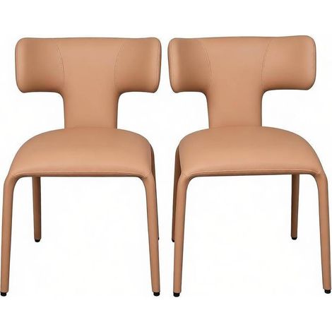 Set 2 sedie da pranzo in similpelle marrone chiaro con schienale curvo 53x53x78 cm (1/5)