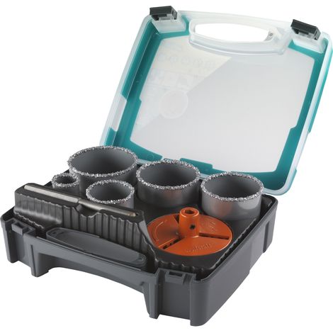 wolfcraft - Coffret de Trépans Multi-Lames - Diamètre 33. 53. 68. 73. 83 - Profondeur de coupe 55 mm. Foret Centreur - réf. 3464000