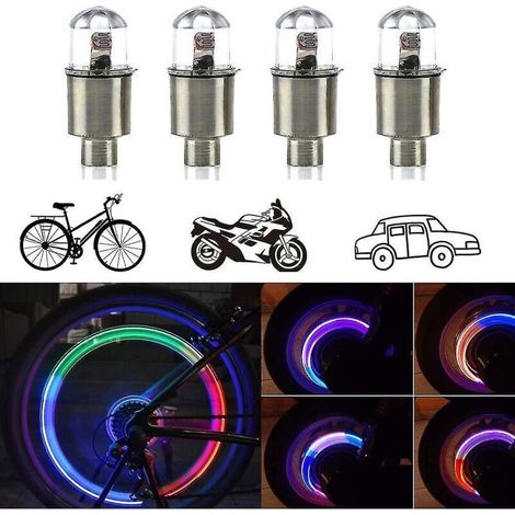 Lot de 4 éclairages LED pour valves de pneus de voiture - Éclairage étanche pour bouchons de roues de vélo (1/3)