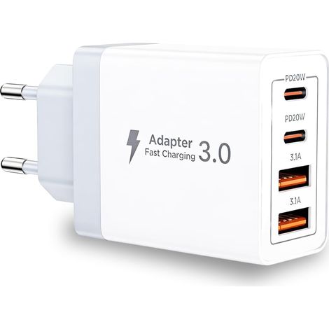 Caricabatterie USB-C, Power Bank USB-C a 4 porte da 40 W, Adattatore di ricarica rapida Dual PD+QC 3.1 A di tipo C, Spina USB-C per iPhone 17/16/15/14/13/12/11/Pro Max/XS/XR/8/7/Samsung Phone/Tablet (1/5)
