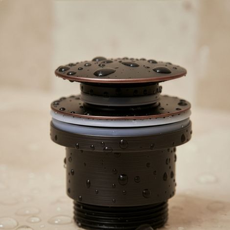 PaulGurkes Bonde de lavabo sans trop-plein, fermeture manuelle, style rétro noir (1/4)