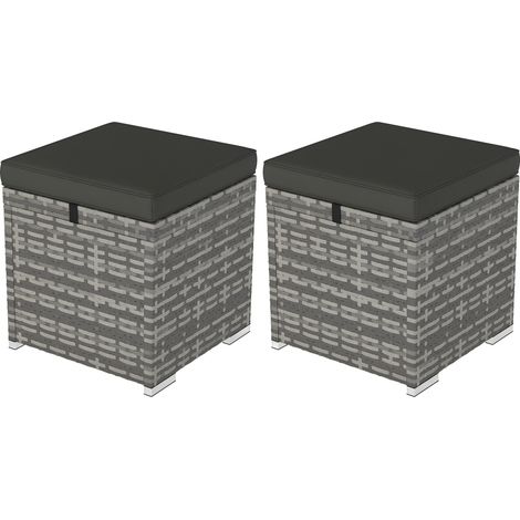Set di 2 sgabelli/sedie in rattan con effetto rattan, vano portaoggetti, coperchio imbottito, portata massima 120 kg, dimensioni 40x40x41 cm, colore grigio scuro.
