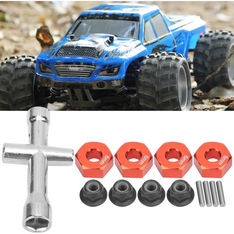 Kit adattatore esagonale per mozzo ruota per ruote da 12 mm per radiocomandi, realizzato in lega di alluminio, di colore rosso, adatto per auto radiocomandate in scala 1/10.
