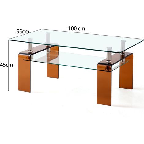 Table basse en verre trempé transparent pour salon, piétement en verre marron, table de thé moderne, design élégant (1/5)