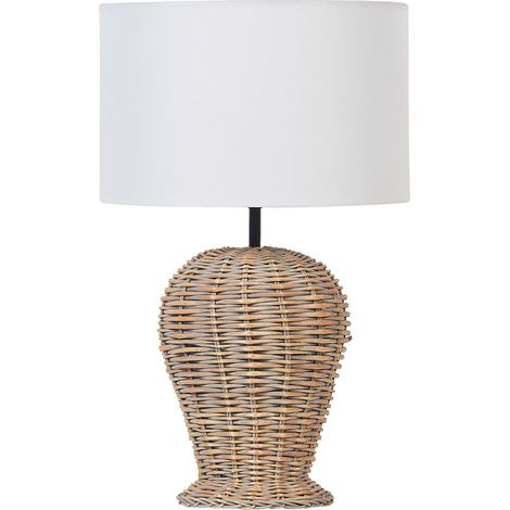 Lampada da tavolo in vimini e in tessuto bianco misto cotone 49 cm Furelos (1/5)