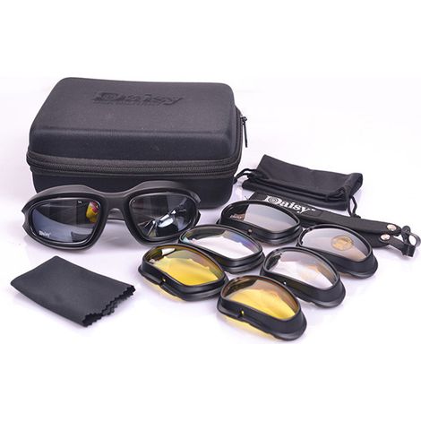 9-teiliges Set verspiegelter, kugelsicherer Schutzbrillen Daisy C5 für Outdoor-Sportarten, stoßfest, winddicht, taktisch (1/2)