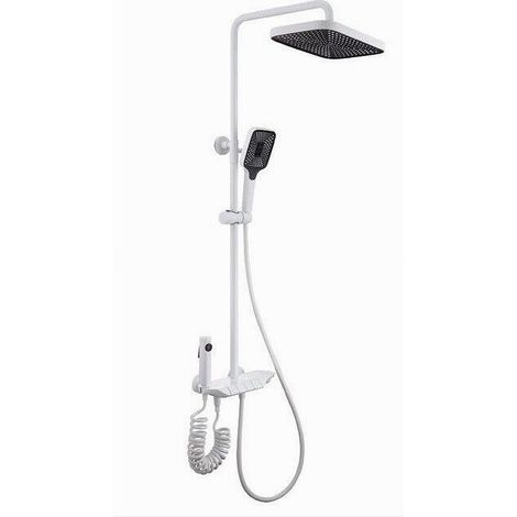 Cleafe - Set Saliscendi Bagno Colonna Doccia Rubinetto Soffione Doccetta Bidet Bianco 87345 - (1/5)