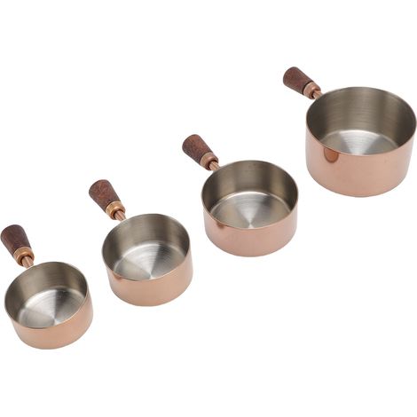 Set aus 4 stapelbaren Messbechern aus Edelstahl für Gewürze und Soßen, mit kurzem Holzgriff, ideal für Kaffee, Kochen und Backen. (1/5)