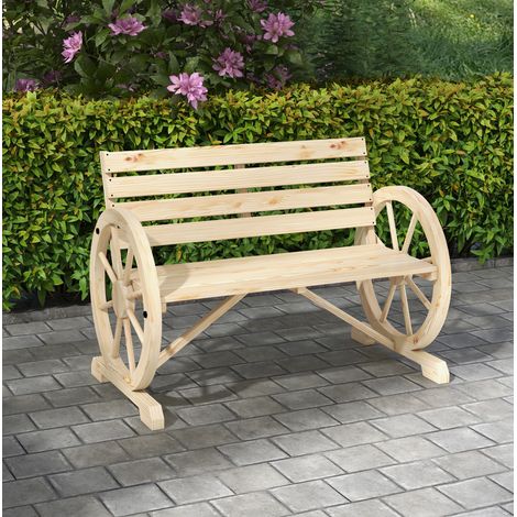 Panchina da giardino 2 posti in legno di abete naturale, stile rustico con braccioli a ruota, portata 240 kg (1/5)