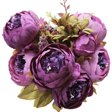 Bouquet de Pivoines Artificielles - Soie - 50 cm - Violet - Décoration Maison Bureau Table - 1 Pièce (1/5)