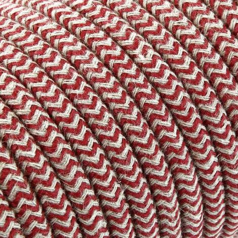 Fil Électrique Tissu Zébré Beige et Rouge et Blanc 2x0,75mm² - Câble Électrique Textile de Qualité