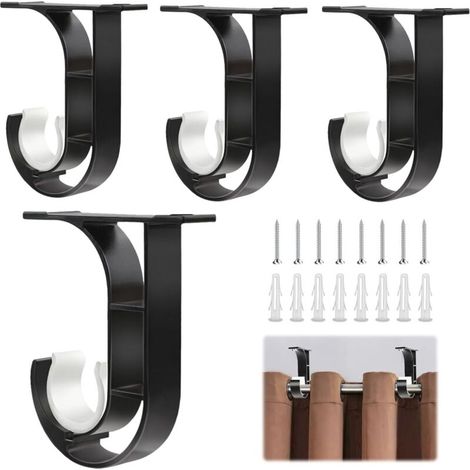 4 Pièces Support Tringle Rideaux Plafond Réglables Supports pour Tringles à Rideau 25-28mm pour Fenêtre avec 8 Vis Support Fixation Tringle Rideau Pour Salon Bureau Chambre Armoire Penderie (1/5)