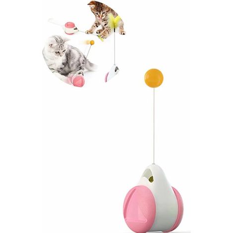 Jouet auto-élévateur pour chat (Balance Car Rose White Ball + Accessoires Feather Rod (1/5)