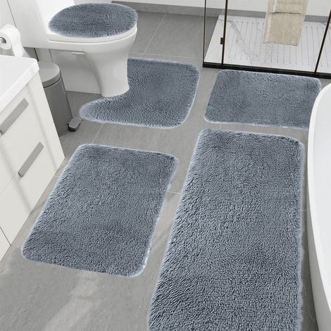 Tapis De Bain - 5 Pièces - Velours Épais Avec Mousse Mémoire - Absorption Rapide De L Eau - Dos Anti-Dérapant En Latex - Lavable En Machine - Dimensions Variées - Bleu (1/5)