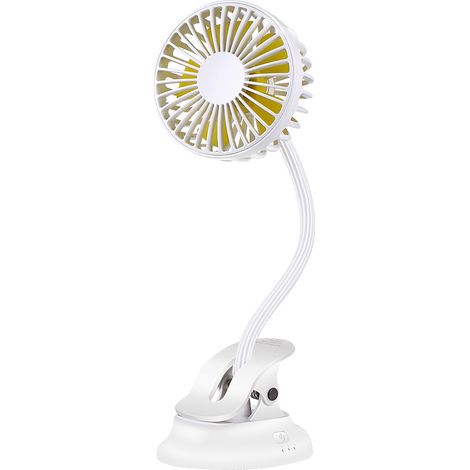 Ventilateur USB sur Pince Silencieux et Portable avec Batterie Rechargeable, Mini Ventilateur de Bureau Créatif à Main Libre, Idéal pour Maison, Bureau et Voyage (Blanc)-lsw