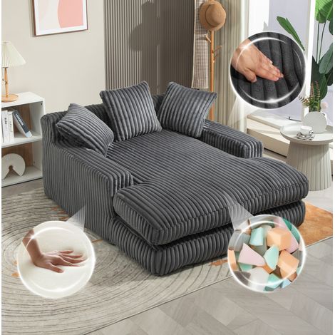 Chaise longue da pavimento 125x155x63 cm grigio scuro, 3 cuscini, velluto a coste, MEUBLIV (1/5)