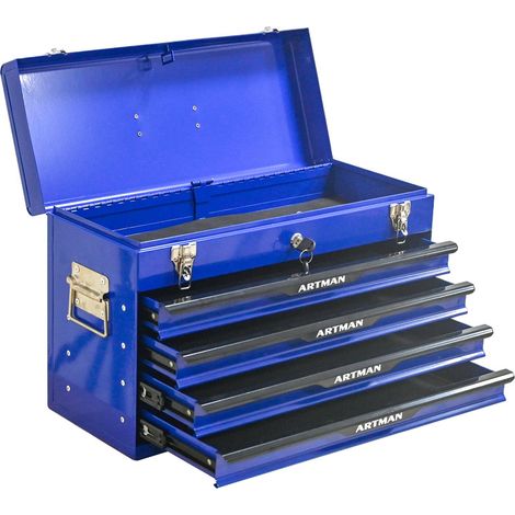 Tragbarer Metall-Werkzeugkasten mit 4 Schubladen und oberem Staufach – Werkzeugbox mit Schloss für Werkstatt, Garage und Arbeitstisch (1/5)
