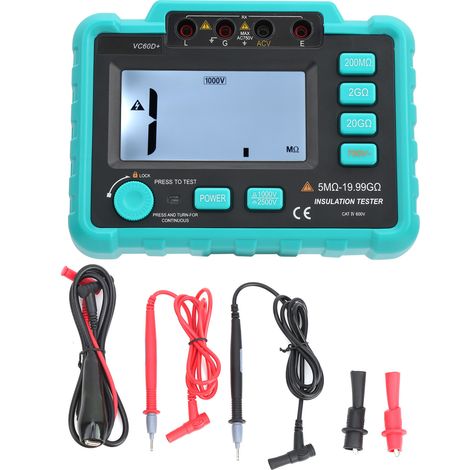 Testeur de résistance d'isolement numérique VC60D+ 0,5-19,99 GΩ, mégohmmètre professionnel pour électriciens, mesure de sécurité (1/5)