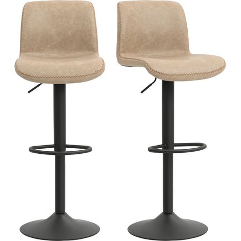 HOMCOM Barstools Set of 2, Adjustable Dining Stool with Footrest and Backrest
