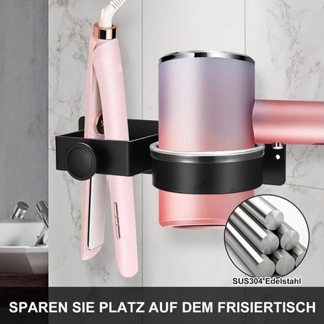 Soporte de pared para secador de pelo sin taladrar，soporte para secador y plancha de pelo，soporte para secador de pelo，no requiere taladrar，negro (1/5)