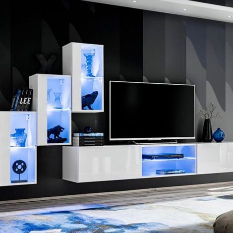 Ensemble Meuble TV Design "Switch XXII" 210cm Blanc (1/4)