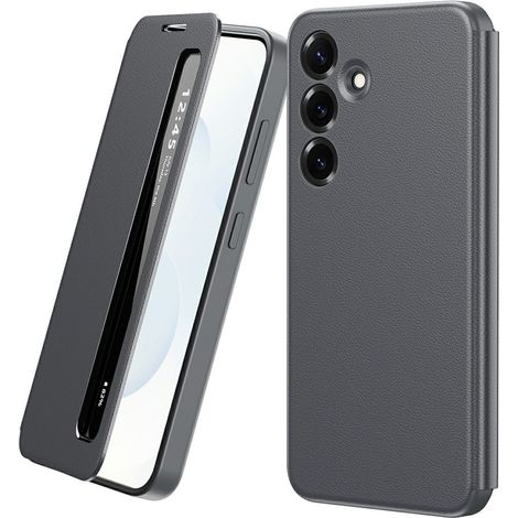 Funda de piel con ventana Smart View para Samsung Galaxy S25 FE, color gris. (1/5)