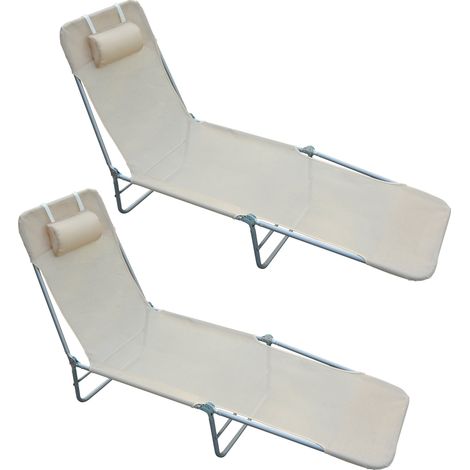 Set 2 Lettini Prendisole Pieghevoli 137x56x82 cm in Metallo Tessuto a Rete Beige (1/5)